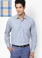 Peter England Blue Check Slim Fit Formal Shirt