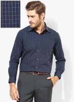 Peter England Blue Checks Regular Fit Formal Shirt