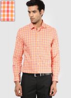 Peter England Orange Check Slim Fit Formal Shirt