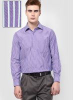 Peter England Purple Striped Slim Fit Formal Shirt