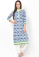 Raindrops Blue Geometric Print Cambric Kurta