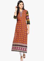 Raindrops Purple Floral Print Cotton Blend Kurta