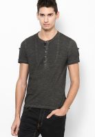 Ringspun Dark Grey Washed Henley T-Shirts