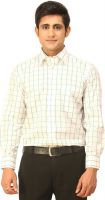 Seven Days Men's Checkered Formal White, Green Shirt
