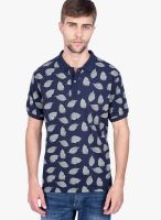 Slub Navy Blue Printed Polo T-Shirts