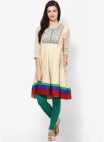 Span Beige Solid Kurtis