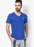 Superdry Blue Solid V Neck T-Shirts