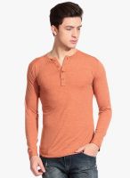 Tinted Peach Solid Henley T-Shirt