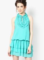 Tops And Tunics Blue Colored Solid Skater Dress