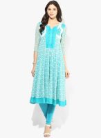 Vedic Aqua Blue Printed Anarkali