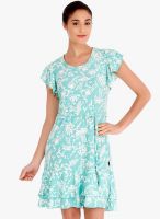 109F Aqua Blue Printed Skater Dress