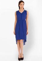 109F Blue Colored Solid Skater Dress