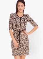 109F Brown Colored Printed Skater Dress