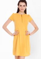 109F Yellow Colored Solid Skater Dress