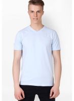 American Crew Blue Solid V Neck T-Shirts
