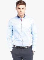 Black Coffee Light Blue Solid Slim Fit Formal Shirt