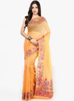 Bunkar Orange Printed Cotton Blend Saree