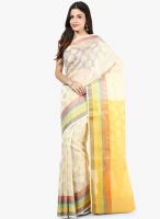 Bunkar White Printed Cotton Blend Saree