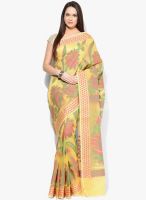 Bunkar Yellow Printed Cotton Blend Saree