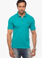 Cult Fiction Aqua Blue Solid Polo T-Shirts