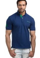 Cult Fiction Blue Solid Polo T-Shirts