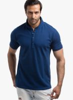 Cult Fiction Blue Solid Polo T-Shirts