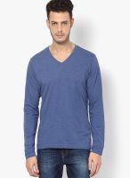 FREECULTR Blue Solid V Neck T-Shirt