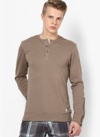 FREECULTR Brown Solid Henley T-Shirt