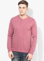 FREECULTR Pink Solid Henley T-Shirt