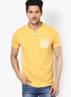 FREECULTR Yellow Printed Henley T-Shirts