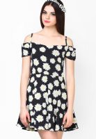 Faballey Black Colored Printed Skater Dress