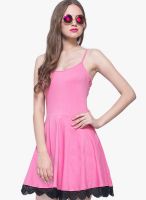 Faballey Pink Colored Solid Skater Dress