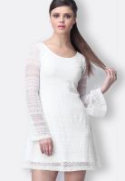 Faballey White Colored Embroidered Shift Dress