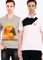 Globalite Multicoloured Printed V Neck T-Shirts