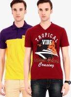 Globalite Multicoloured Printed V Neck T-Shirts