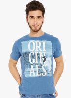 Globus Blue Printed Round Neck T-Shirt