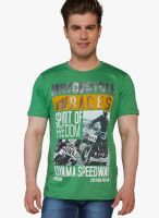 Globus Green Printed Round Neck T-Shirts