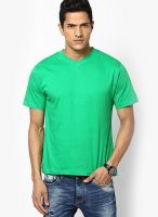 Globus Green Solid V Neck T-Shirts