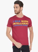 Globus Maroon Printed Round Neck T-Shirt