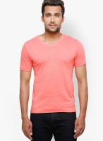 Globus Pink Solid V Neck T-Shirts