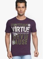 Globus Purple Printed Round Neck T-Shirt