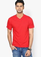 Globus Red Solid V Neck T-Shirts