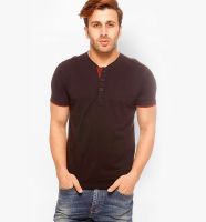 Gritstones Coffee Solid Henley T-Shirt