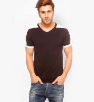 Gritstones Coffee Solid V Neck T-Shirt