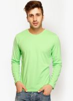 Gritstones Green Solid V Neck T-Shirts