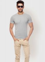 Gritstones Grey Milange Solid V Neck T-Shirts