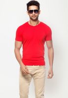 Gritstones Red Solid V Neck T-Shirts