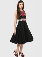 Harpa Black Colored Printed Skater Dress