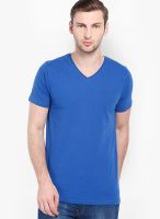 Highlander Blue Solid V Neck T-Shirts