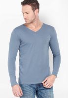 Highlander Blue Solid V Neck TShirts